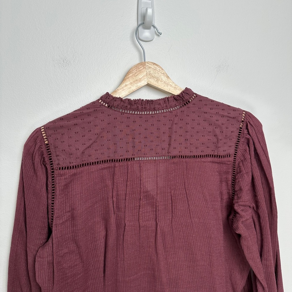 Faherty Willa Long Sleeve Blouse Catawba Grape Burgundy‎ S - Picture 10 of 14